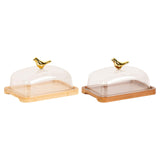 Maxbell Wooden Cake Stand with Cover Butter Dish Cake Plate for Party Kitchen Fridge light brown