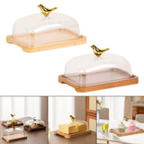 Maxbell Wooden Cake Stand with Cover Butter Dish Cake Plate for Party Kitchen Fridge light brown