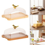 Maxbell Wooden Cake Stand with Cover Butter Dish Cake Plate for Party Kitchen Fridge light brown