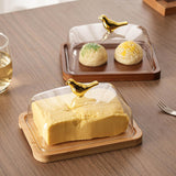 Maxbell Wooden Cake Stand with Cover Butter Dish Cake Plate for Party Kitchen Fridge light brown