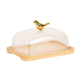 Maxbell Wooden Cake Stand with Cover Butter Dish Cake Plate for Party Kitchen Fridge light brown