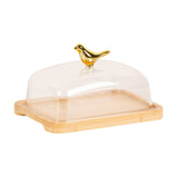 Maxbell Wooden Cake Stand with Cover Butter Dish Cake Plate for Party Kitchen Fridge light brown