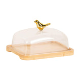 Maxbell Wooden Cake Stand with Cover Butter Dish Cake Plate for Party Kitchen Fridge light brown