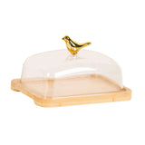 Maxbell Wooden Cake Stand with Cover Butter Dish Cake Plate for Party Kitchen Fridge light brown