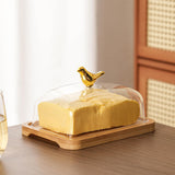 Maxbell Wooden Cake Stand with Cover Butter Dish Cake Plate for Party Kitchen Fridge light brown