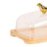 Maxbell Wooden Cake Stand with Cover Butter Dish Cake Plate for Party Kitchen Fridge light brown