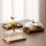 Maxbell Wooden Cake Stand with Cover Butter Dish Cake Plate for Party Kitchen Fridge brown