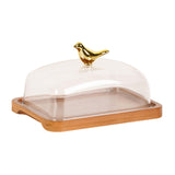 Maxbell Wooden Cake Stand with Cover Butter Dish Cake Plate for Party Kitchen Fridge brown