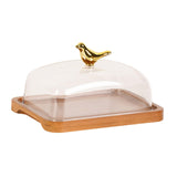 Maxbell Wooden Cake Stand with Cover Butter Dish Cake Plate for Party Kitchen Fridge brown