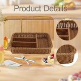 Maxbell Divided Storage Basket Woven Cutlery Basket for Living Room Bedroom Cupboard Dark Brown L