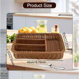 Maxbell Divided Storage Basket Woven Cutlery Basket for Living Room Bedroom Cupboard Dark Brown L