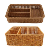 Maxbell Divided Storage Basket Woven Cutlery Basket for Living Room Bedroom Cupboard Dark Brown L