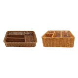 Maxbell Divided Storage Basket Woven Cutlery Basket for Living Room Bedroom Cupboard Dark Brown L