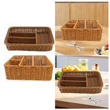 Maxbell Divided Storage Basket Woven Cutlery Basket for Living Room Bedroom Cupboard Dark Brown L