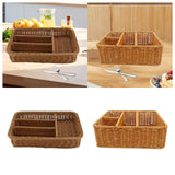 Maxbell Divided Storage Basket Woven Cutlery Basket for Living Room Bedroom Cupboard Dark Brown L