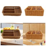 Maxbell Divided Storage Basket Woven Cutlery Basket for Living Room Bedroom Cupboard Dark Brown L