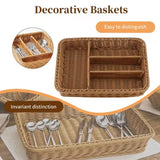 Maxbell Divided Storage Basket Woven Cutlery Basket for Living Room Bedroom Cupboard Dark Brown L