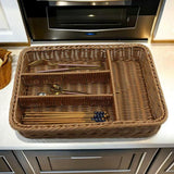 Maxbell Divided Storage Basket Woven Cutlery Basket for Living Room Bedroom Cupboard Dark Brown L