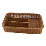 Maxbell Divided Storage Basket Woven Cutlery Basket for Living Room Bedroom Cupboard Dark Brown L