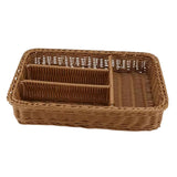 Maxbell Divided Storage Basket Woven Cutlery Basket for Living Room Bedroom Cupboard Dark Brown L