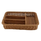 Maxbell Divided Storage Basket Woven Cutlery Basket for Living Room Bedroom Cupboard Dark Brown L