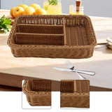 Maxbell Divided Storage Basket Woven Cutlery Basket for Living Room Bedroom Cupboard Dark Brown L