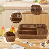 Maxbell Divided Storage Basket Woven Cutlery Basket for Living Room Bedroom Cupboard Dark Brown L