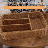 Maxbell Divided Storage Basket Woven Cutlery Basket for Living Room Bedroom Cupboard Dark Brown L
