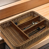 Maxbell Divided Storage Basket Woven Cutlery Basket for Living Room Bedroom Cupboard Dark Brown L