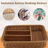 Maxbell Divided Storage Basket Woven Cutlery Basket for Living Room Bedroom Cupboard Dark Brown L