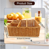 Maxbell Divided Storage Basket Woven Cutlery Basket for Living Room Bedroom Cupboard Light Brown S