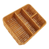Maxbell Divided Storage Basket Woven Cutlery Basket for Living Room Bedroom Cupboard Light Brown S