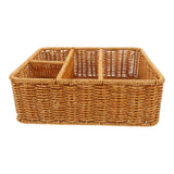Maxbell Divided Storage Basket Woven Cutlery Basket for Living Room Bedroom Cupboard Light Brown S