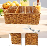 Maxbell Divided Storage Basket Woven Cutlery Basket for Living Room Bedroom Cupboard Light Brown S