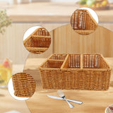 Maxbell Divided Storage Basket Woven Cutlery Basket for Living Room Bedroom Cupboard Light Brown S