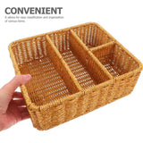 Maxbell Divided Storage Basket Woven Cutlery Basket for Living Room Bedroom Cupboard Light Brown S