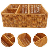 Maxbell Divided Storage Basket Woven Cutlery Basket for Living Room Bedroom Cupboard Light Brown S