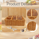 Maxbell Divided Storage Basket Woven Cutlery Basket for Living Room Bedroom Cupboard Light Brown S