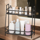 Maxbell 2 Tier Spice Storage Rack Mesh Design Office Rustproof Kitchen Counter Shelf Black