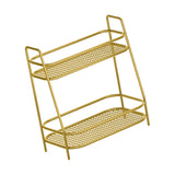 Maxbell 2 Tier Spice Storage Rack Mesh Design Office Rustproof Kitchen Counter Shelf Gold