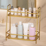 Maxbell 2 Tier Spice Storage Rack Mesh Design Office Rustproof Kitchen Counter Shelf Gold
