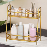 Maxbell 2 Tier Spice Storage Rack Mesh Design Office Rustproof Kitchen Counter Shelf Gold
