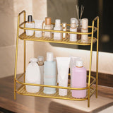 Maxbell 2 Tier Spice Storage Rack Mesh Design Office Rustproof Kitchen Counter Shelf Gold
