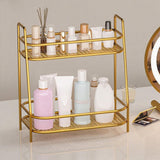 Maxbell 2 Tier Spice Storage Rack Mesh Design Office Rustproof Kitchen Counter Shelf Gold