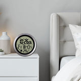 Maxbell Digital Alarm Clock Round Bedside Table Timepiece for Kitchen Bedroom Hotels Aluminum frame