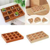 Maxbell Wooden 12 Grids Jewelry Storage Tray for Small Potted Plants Multifunctional Brown