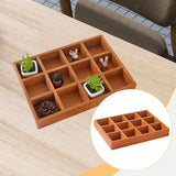 Maxbell Wooden 12 Grids Jewelry Storage Tray for Small Potted Plants Multifunctional Brown