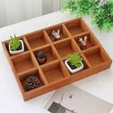 Maxbell Wooden 12 Grids Jewelry Storage Tray for Small Potted Plants Multifunctional Brown