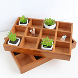 Maxbell Wooden 12 Grids Jewelry Storage Tray for Small Potted Plants Multifunctional Brown