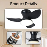 Maxbell Ceiling Fan with Light Modern Simple Dimmable for Kitchen Living Room Garage Black